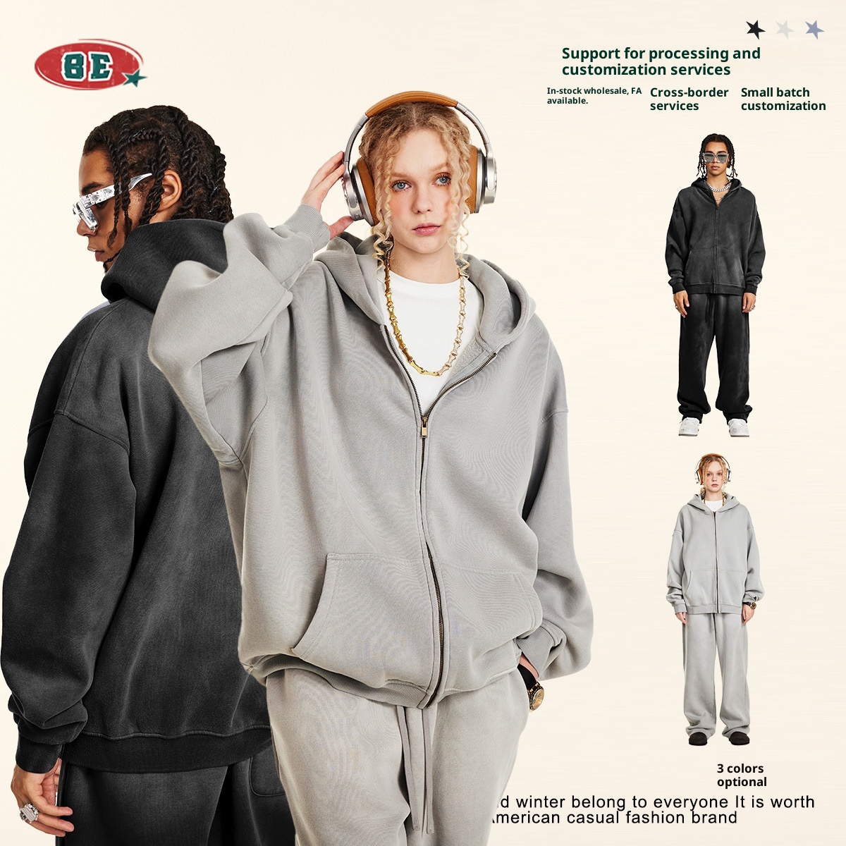 Boy BE Clothing | Herbst/Winter 2025 Amerikanischer Vintage-Stil Fleecegefüttertes Kapuzensweatshirt für Herren Vielseitige Jacke Top_voghion.com