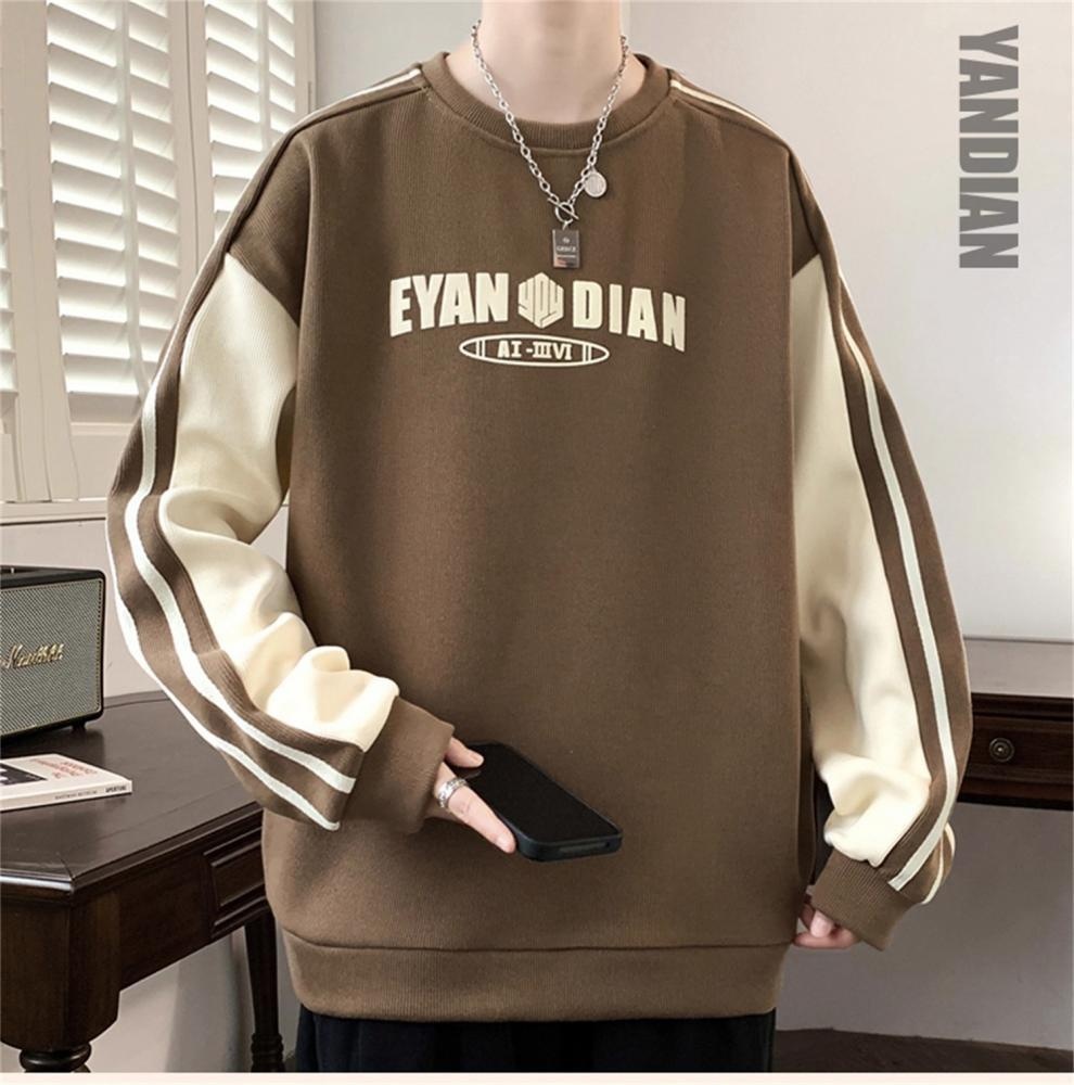 boy New Casual Sweatshirt For Men, Autumn And Winter Trendy Fashion Versatile Color Block Plus Size Round Neck Long Sleeve_voghion.com