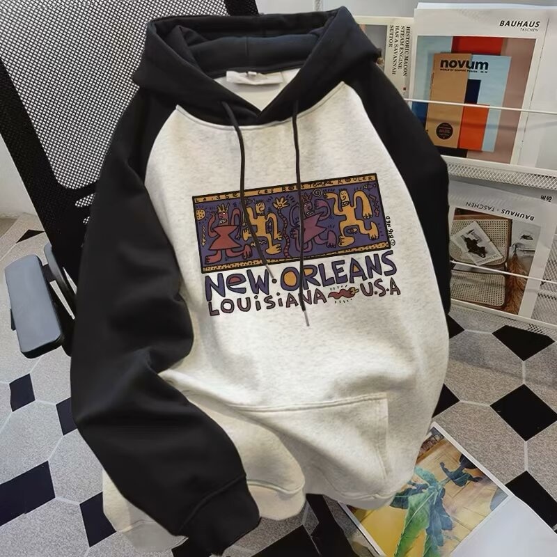 boy American Style Hooded Sweatshirt For Men, Autumn And Winter, Trendy Brand, Plus Size, Fleece Lined, Warm, Loose Fit,_voghion.com