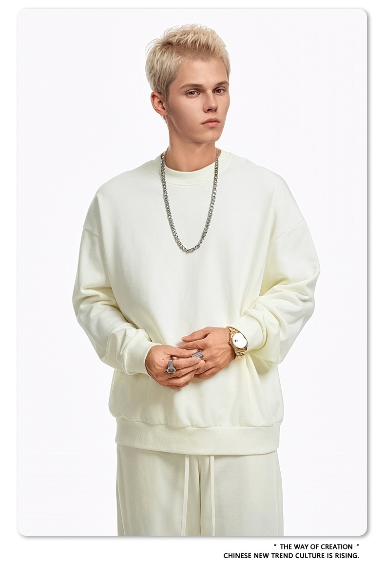 ragazzo BE Abbigliamento Uomo | Felpa in spugna tinta unita versatile personalizzata alla moda in stile americano autunno inverno 2025 e_voghion.com