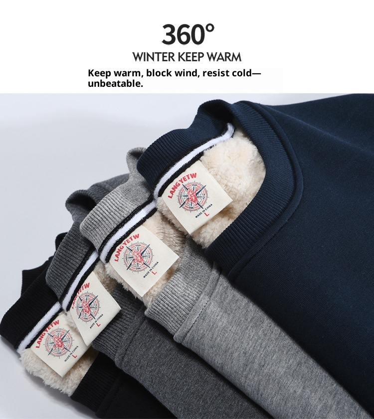 Pull unisexe en polaire pour garçon, automne-hiver, col rond, ample, en laine d'agneau épaisse et chaude avec doublure intérieure, couleur unie._voghion.com