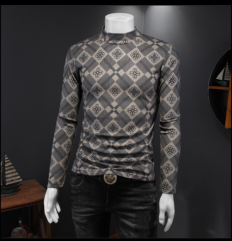 boy Europe Station 2023 Autumn Winter New Men's High Neck Base Shirt Plus Size Printed Casual Korean Style Slim Fit Pullover_voghion.com