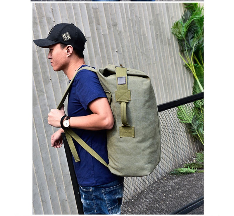 Sac à dos ActiveGo Canvas pour homme, sac seau de voyage et de sport en extérieur, grande capacité, idéal pour la randonnée et le sport._voghion.com