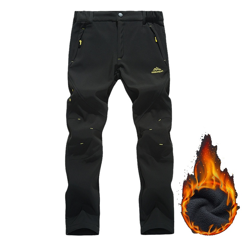 001 Zimowe spodnie sportowe typu softshell do uprawiania sportów na świeżym powietrzu dla mężczyzn i kobiet, wiatroszczelne, ciepłe spodnie turystyczne, styl dla par, podszyte polarem i pogrubione_voghion.com