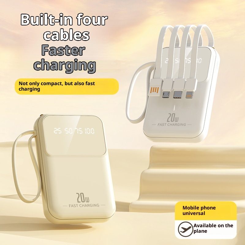 Techglobe Mini Cavo Integrato 20000mAh Banca Grande Capacità Cartone Animato Alimentatore Portatile Mobile con Ricarica Rapida Stampata_voghion.com