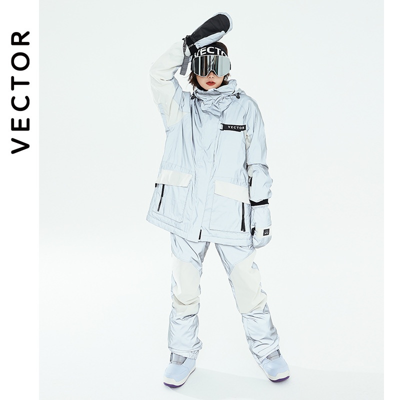 001 VECTOR Snowboarding Suit Set For Men Women, Reflective Trendy Warm Windproof Waterproof Breathable Ski Jacket And Pants_voghion.com