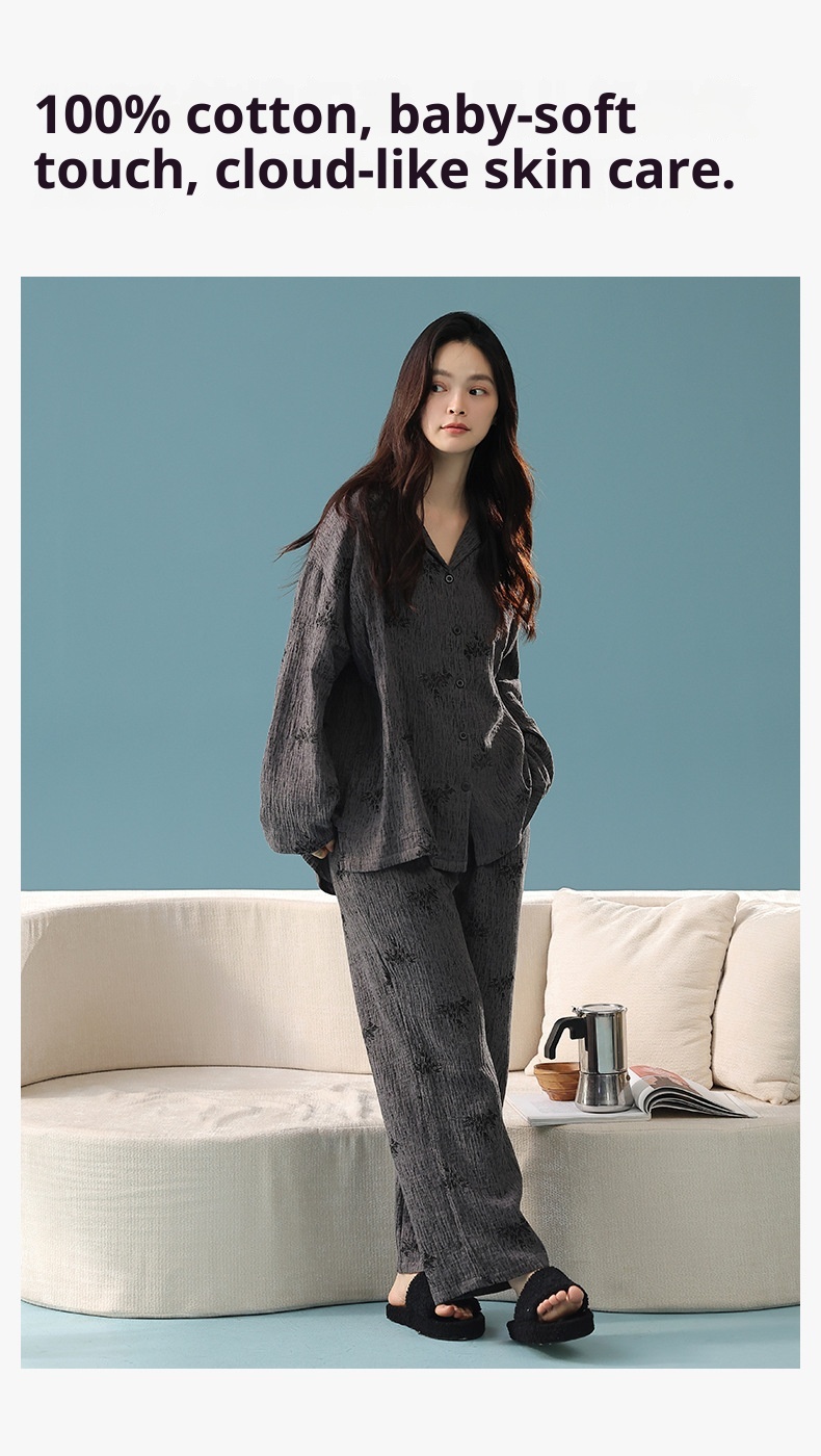 ChicShe Babyweicher, doppellagiger Baumwoll-Langarmpyjama aus reiner Baumwolle (Klasse A) – Damen-Herbst-Set für höchsten Wohnkomfort_voghion.com