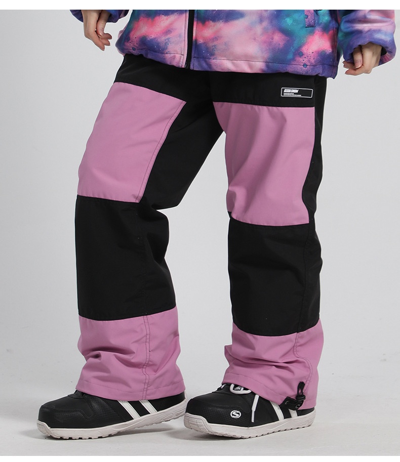 001 Gsousnow Women Waterproof Warm Trendy Brand 2021 Color Block Ski Double Single Board Spliced Snow Pants Men_voghion.com
