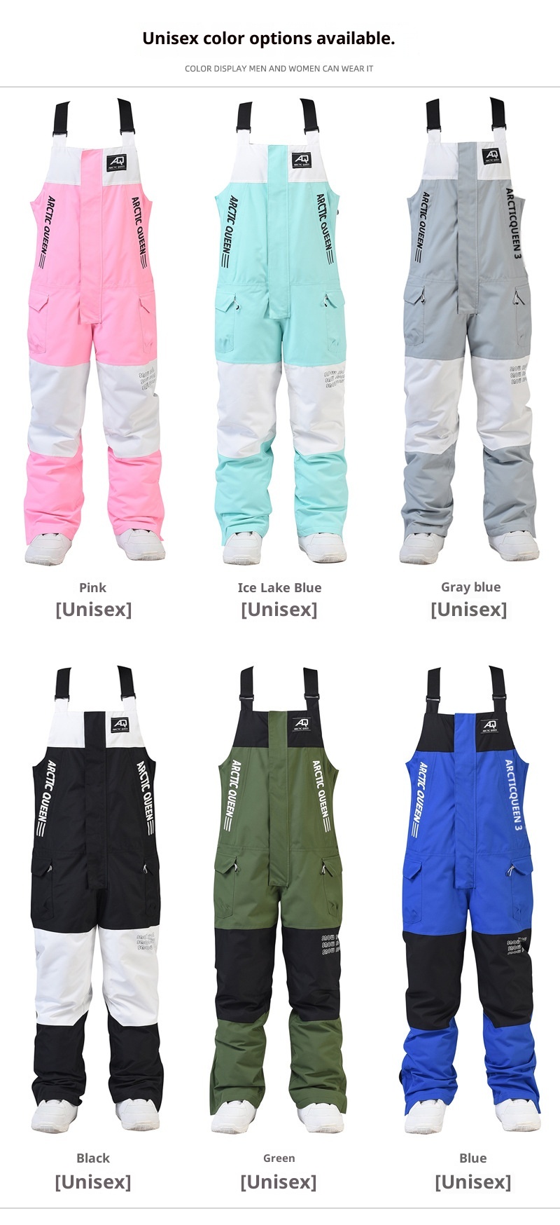 001 Bib Pants For Men Women, Couples' Winter Windproof, Warm, Thickened, Snowboard And Ski Pants, New Style_voghion.com
