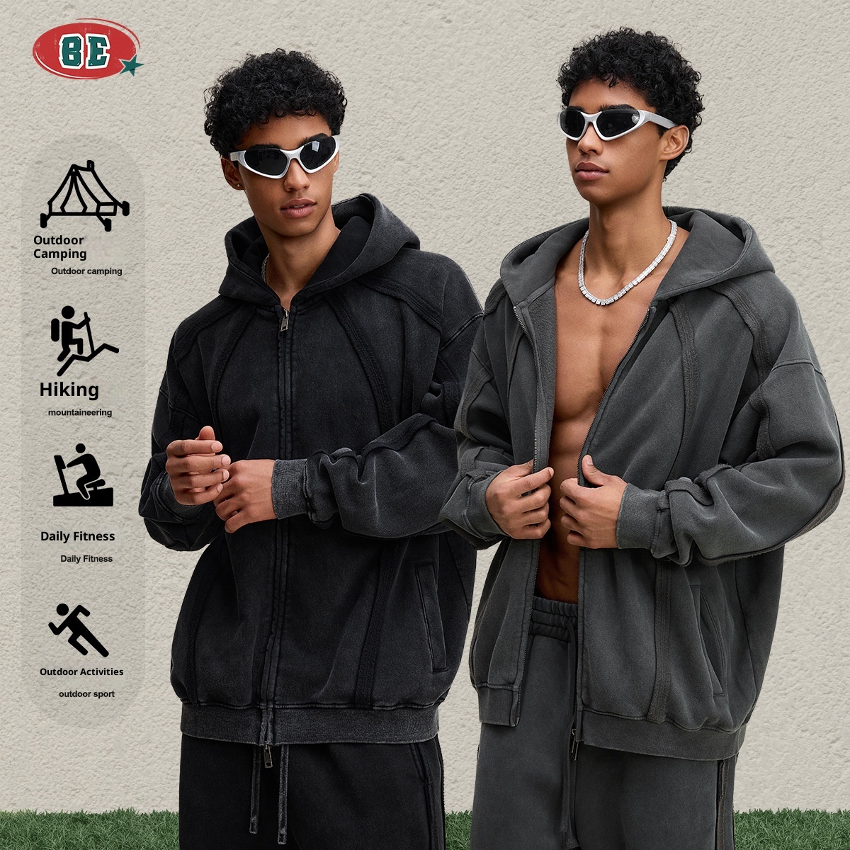 boy BE Clothing|2025 European And American Trendy Brand Rro Heavy Wax-Dyed Zipper Hoodie Cardigan Men's Fleece Couple_voghion.com
