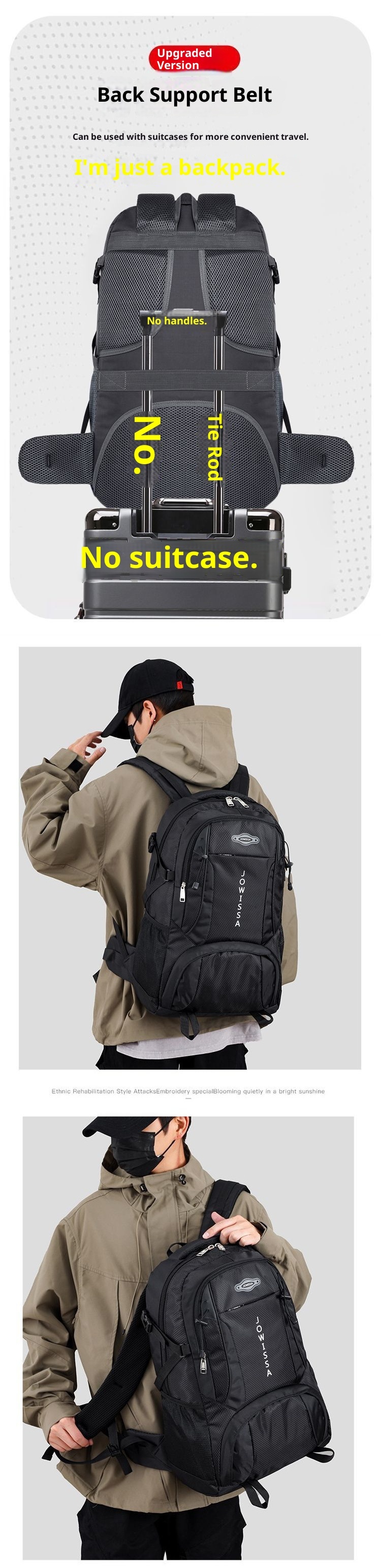ActiveGo Outdoor Travel Backpack Men's Large Capacity Waterproof Hiking Business Trip Work Luggage Denim Gym Bag_voghion.com
