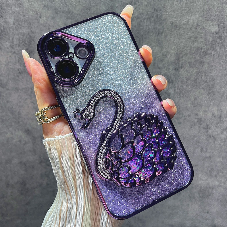 Étui de téléphone TechGlobe série 16, protection d'objectif Niche pour iPhone 15 Pro Max, motif cygne pailleté, 13, anti-traces de doigts_voghion.com