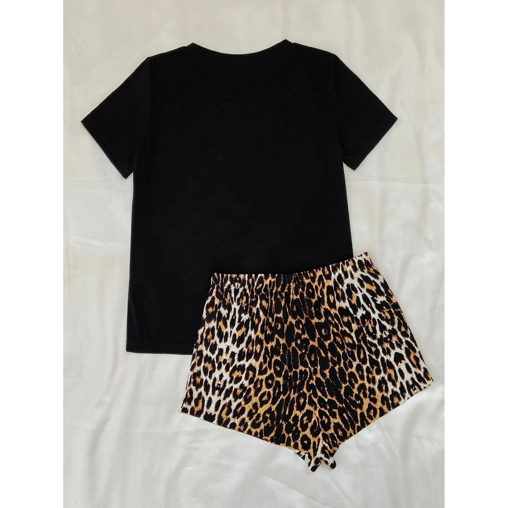 ChicShe Cross-Border European And American Style Women's Summer Leopard Print Short Sleeve Shorts Two-Piece Set Homewear_voghion.com