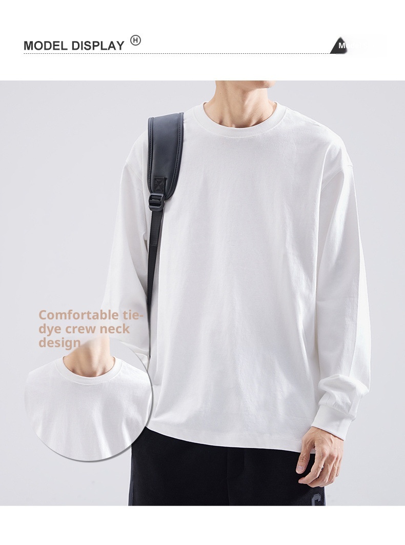 Langarm-T-Shirt für Herren, lockere Passform, Frühlings- und Herbststil, Rundhalsausschnitt, weißes Unterhemd, Herren_voghion.com