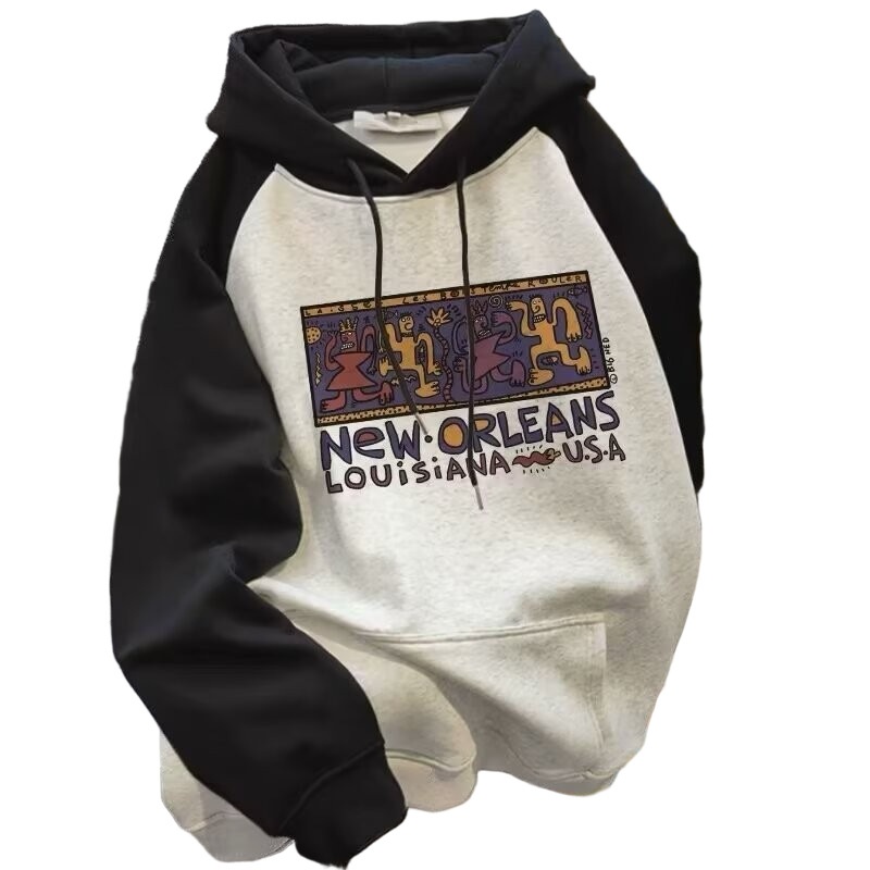 boy American Style Hooded Sweatshirt For Men, Autumn And Winter, Trendy Brand, Plus Size, Fleece Lined, Warm, Loose Fit,_voghion.com