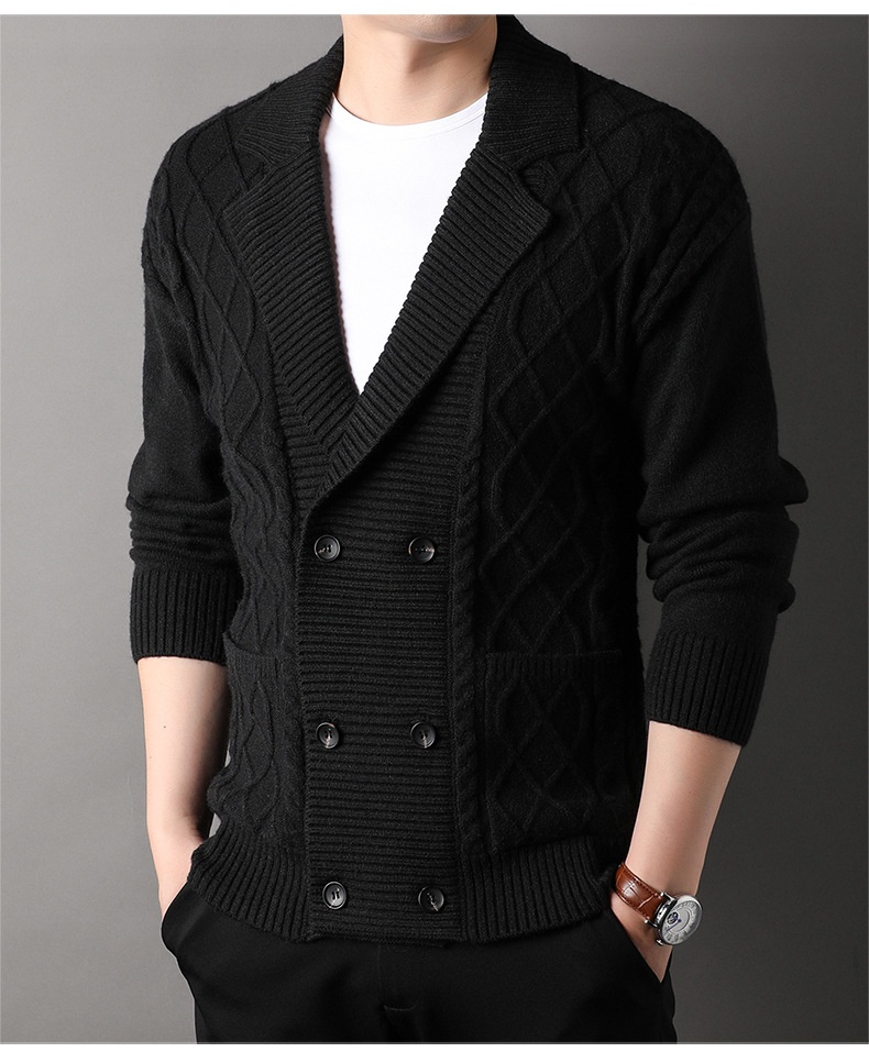 boy New Jacket Autumn Twisted Pattern Men's Cardigan British Style Suit Collar Double-Breasted Knitted Sweater Wholesale_voghion.com