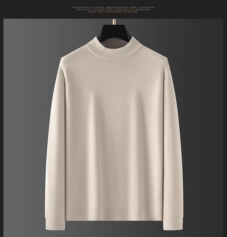 Maglione in pile caldo con collo alto e fodera in pile per uomo, autunno e inverno 2025, maglieria con colletto rovesciato,_voghion.com