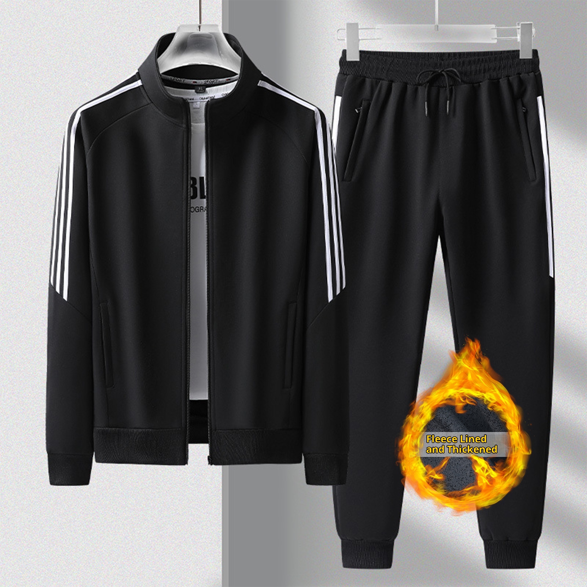 001 2025 Spring And Autumn New Sports Suit Men's School Uniform Jogger Anti-Cotton Jacket Three-Stripe Casual Pants_voghion.com