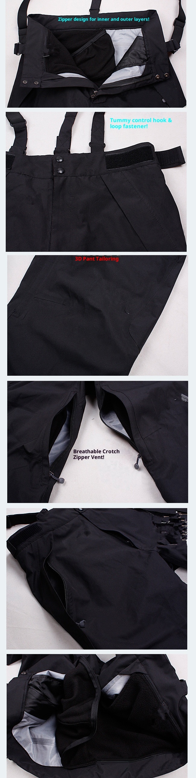 001 Authentic Outdoor Sports Windproof Waterproof Bib Two-Piece Set Detachable Three-Layer Laminated Ski Pants For Men_voghion.com