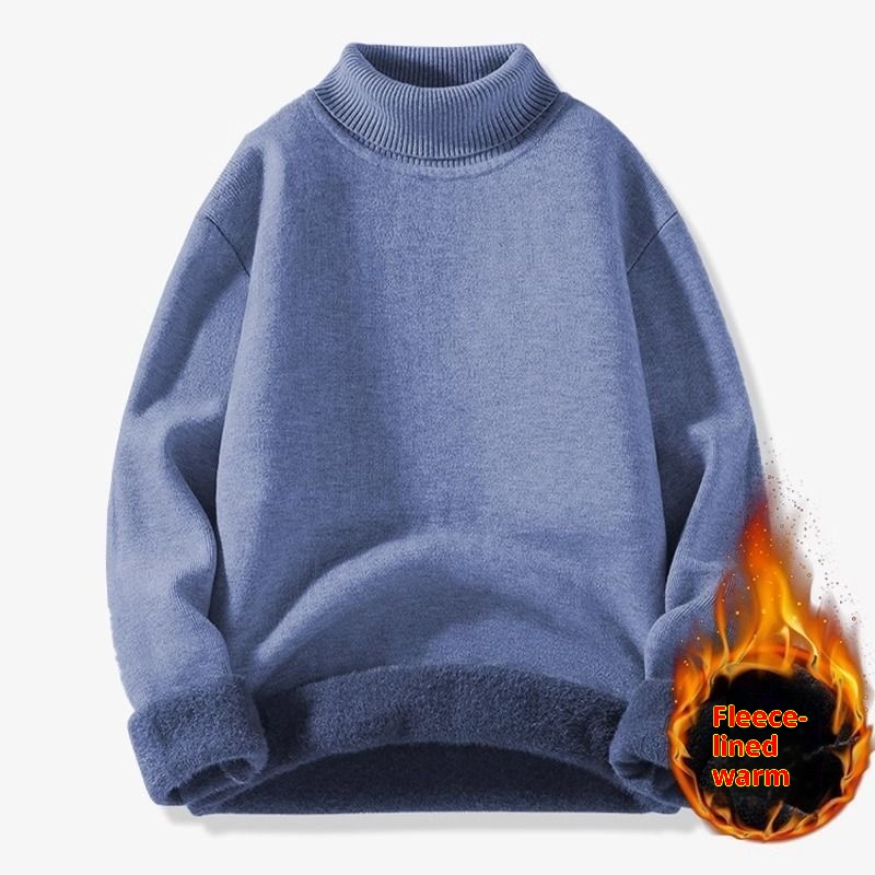 Maglione in pile caldo con collo alto e fodera in pile per uomo, autunno e inverno 2025, maglieria con colletto rovesciato,_voghion.com