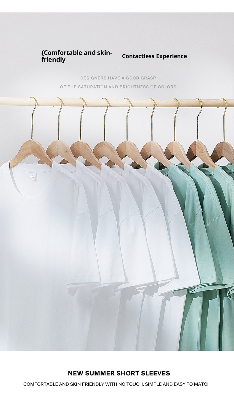 T-shirt à manches courtes en pur coton épais pour homme, coupe ample, couleur unie, style décontracté, blanc, idéal pour l'été._voghion.com