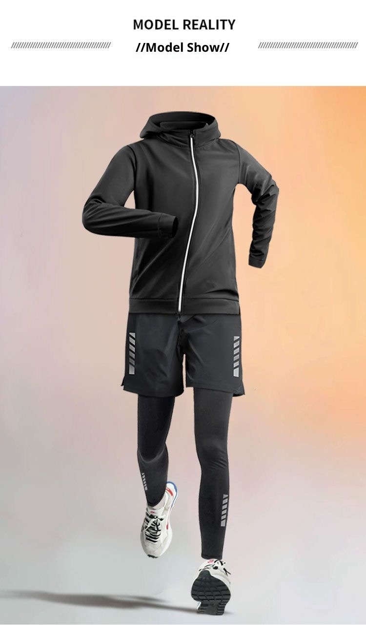 001 Completo da corsa invernale da uomo, foderato in pile, caldo, abbigliamento fitness, casual, versatile, ad asciugatura rapida, allenamento sportivo mattutino_voghion.com