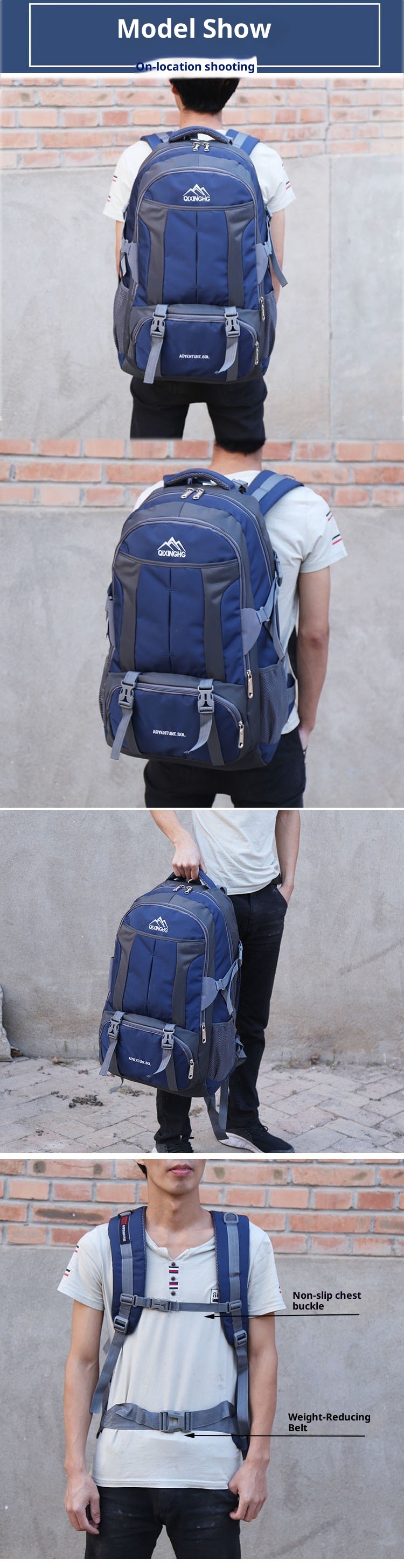 Sac à dos de sport ActiveGo 60L/70L grande capacité pour hommes et femmes, idéal pour les voyages, les études et les courts séjours. Convient également aux femmes._voghion.com