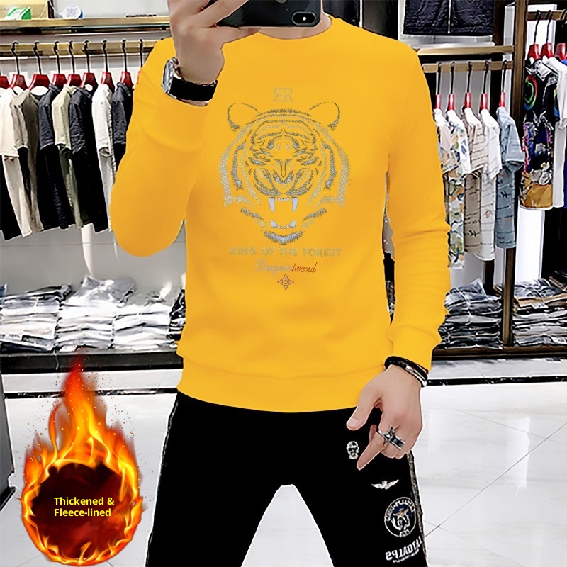 boy European Station New Men's Sweatshirt With Rhinestones, Domineering Tiger Head, Unique Trendy Brand, Long Sleeve Shirt,_voghion.com