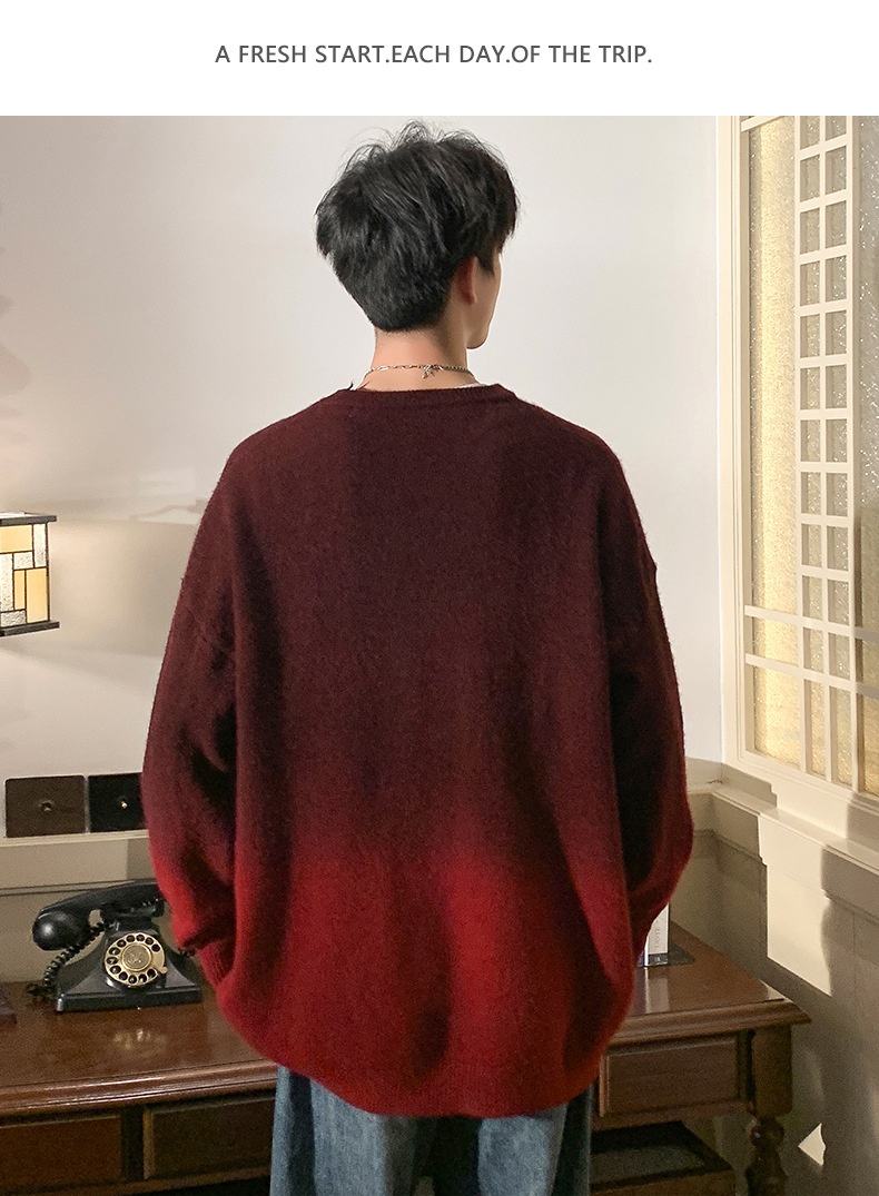 Jungen-Pullover mit Farbverlauf für Herbst/Winter, dick gefüttert, warm, gestrickt, trendiger Wollpullover für junge Leute_voghion.com