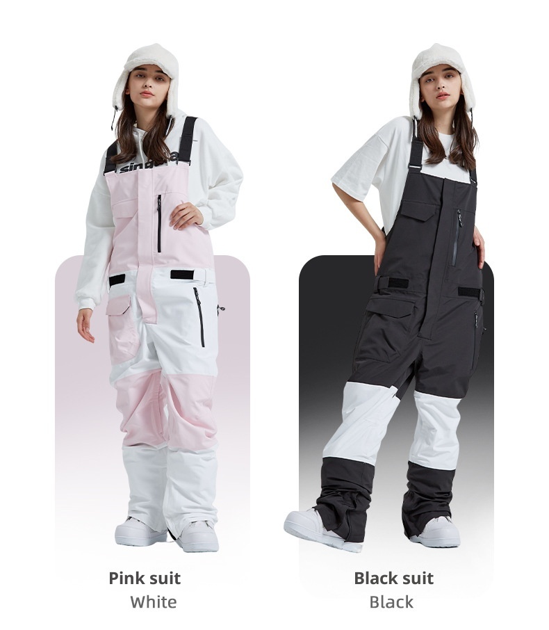 001 2023 Winter New Ski Bib Waterproof Patchwork Color Block Slim Unisex Warm Snow Pants_voghion.com