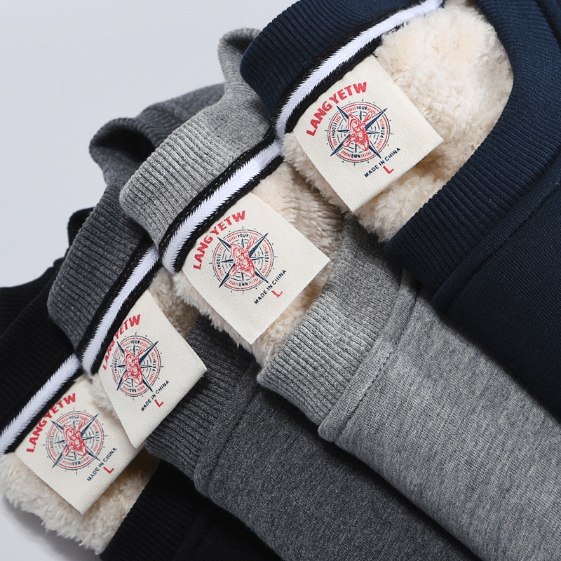 Pull unisexe en polaire pour garçon, automne-hiver, col rond, ample, en laine d'agneau épaisse et chaude avec doublure intérieure, couleur unie._voghion.com