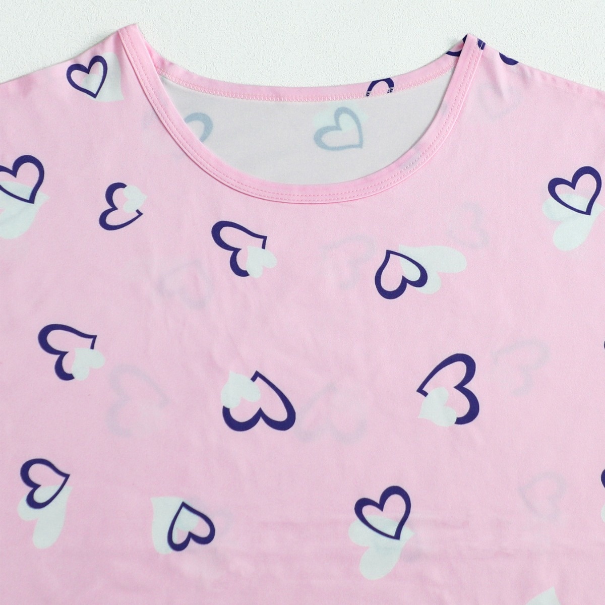 ChicShe Cross-Border Autumn Winter Plus Size Women's Pajamas Heart Print Round Neck Short Sleeve Long Pants European American_voghion.com