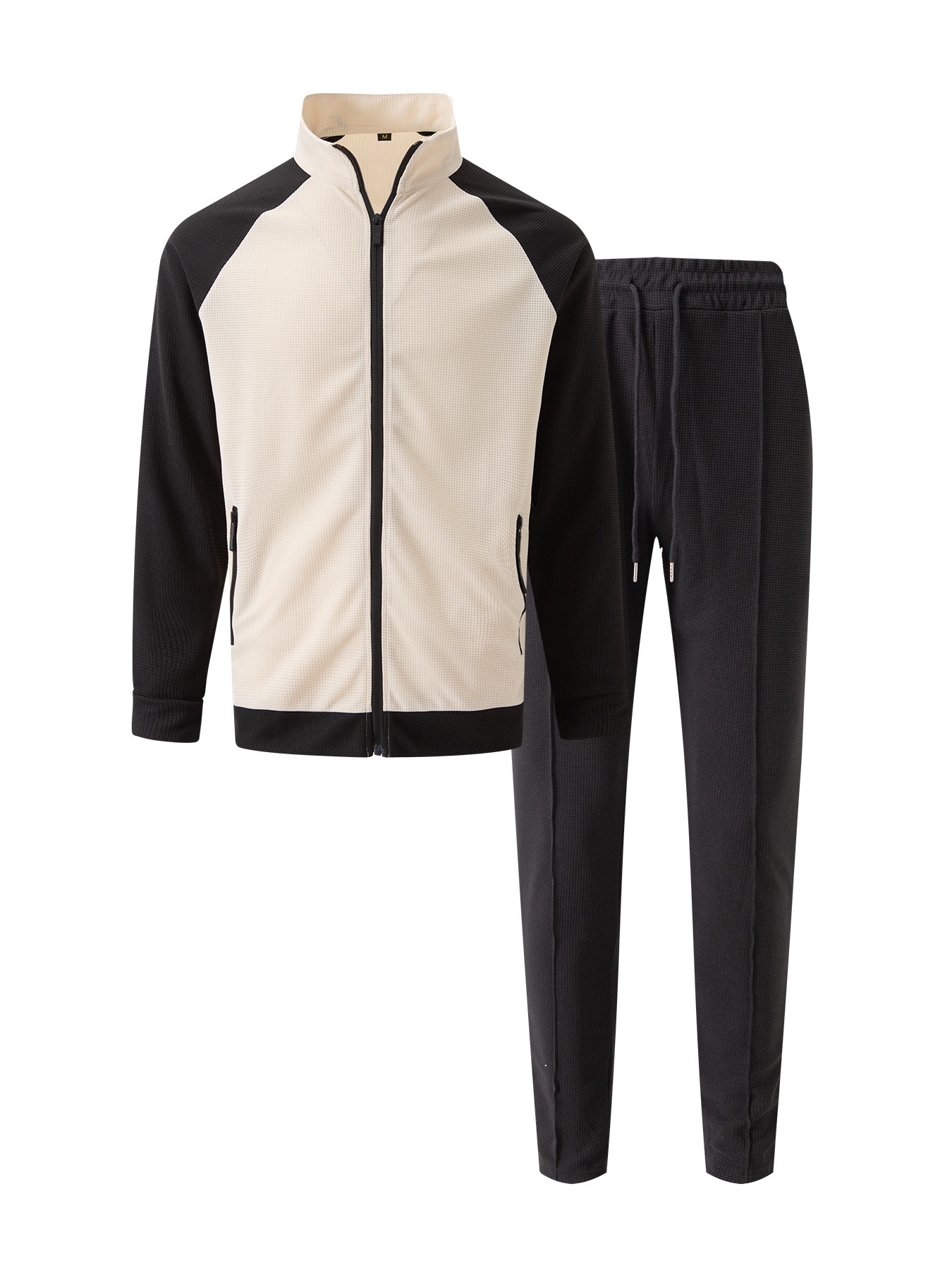 001 European American New Autumn And Winter Cross-Border Men's Daily Waffle Color Block Long Sleeve Jacket_voghion.com