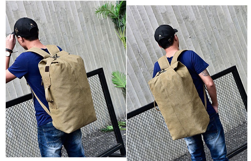 Sac à dos ActiveGo Canvas pour homme, sac seau de voyage et de sport en extérieur, grande capacité, idéal pour la randonnée et le sport._voghion.com