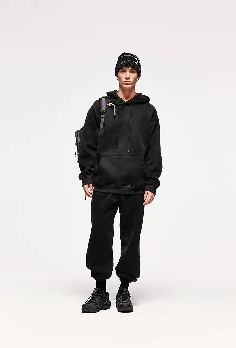 Sweat à capuche homme en coton épais, style américain, couleur unie, 360 g, tendance, pour couple, automne._voghion.com