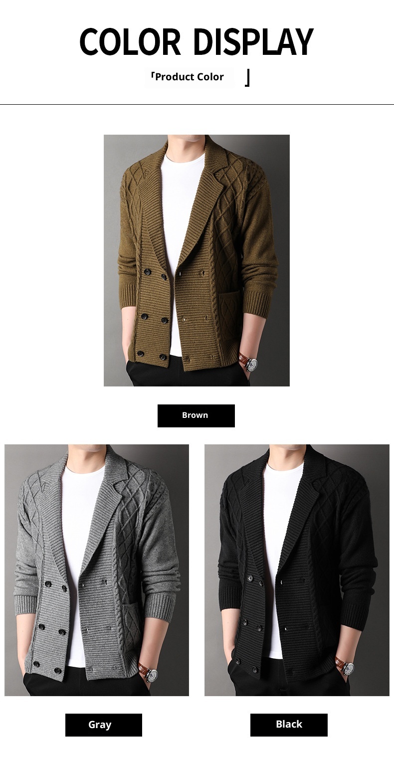 boy New Jacket Autumn Twisted Pattern Men's Cardigan British Style Suit Collar Double-Breasted Knitted Sweater Wholesale_voghion.com