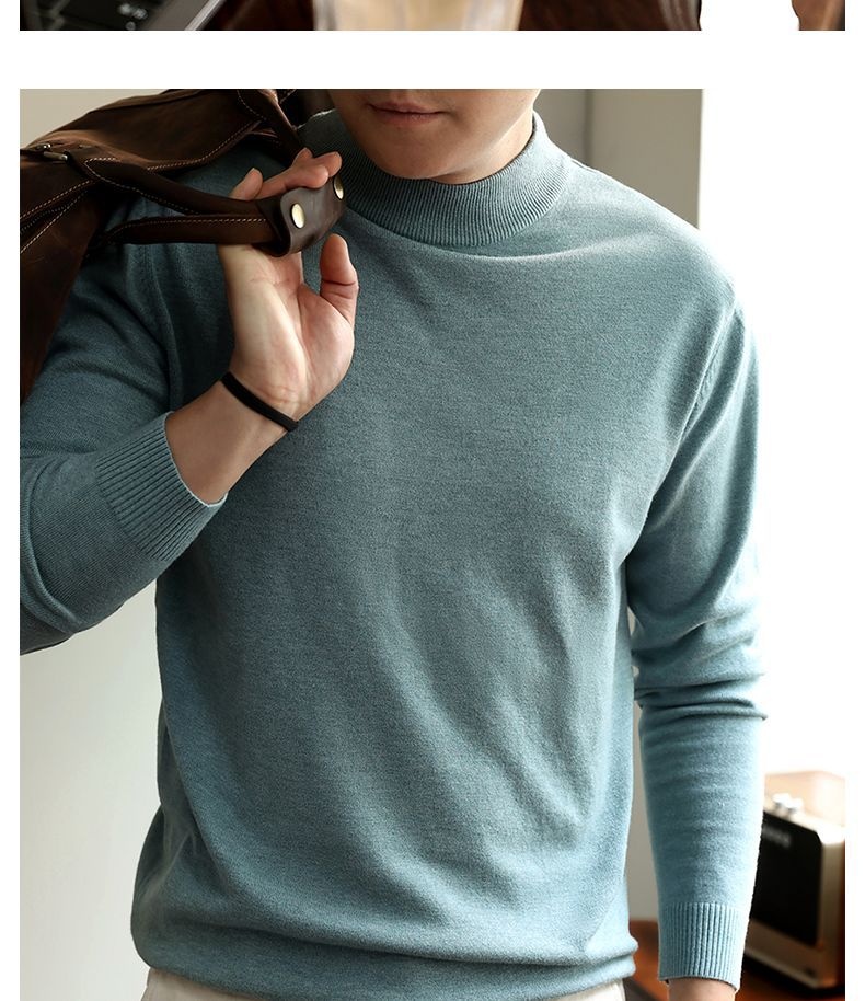 Jungen-Rollkragenpullover für Herren, Herbst/Winter 2025, warmes Innenfutter, mittelhoher Kragen, Langarm, maschinenwaschbar_voghion.com