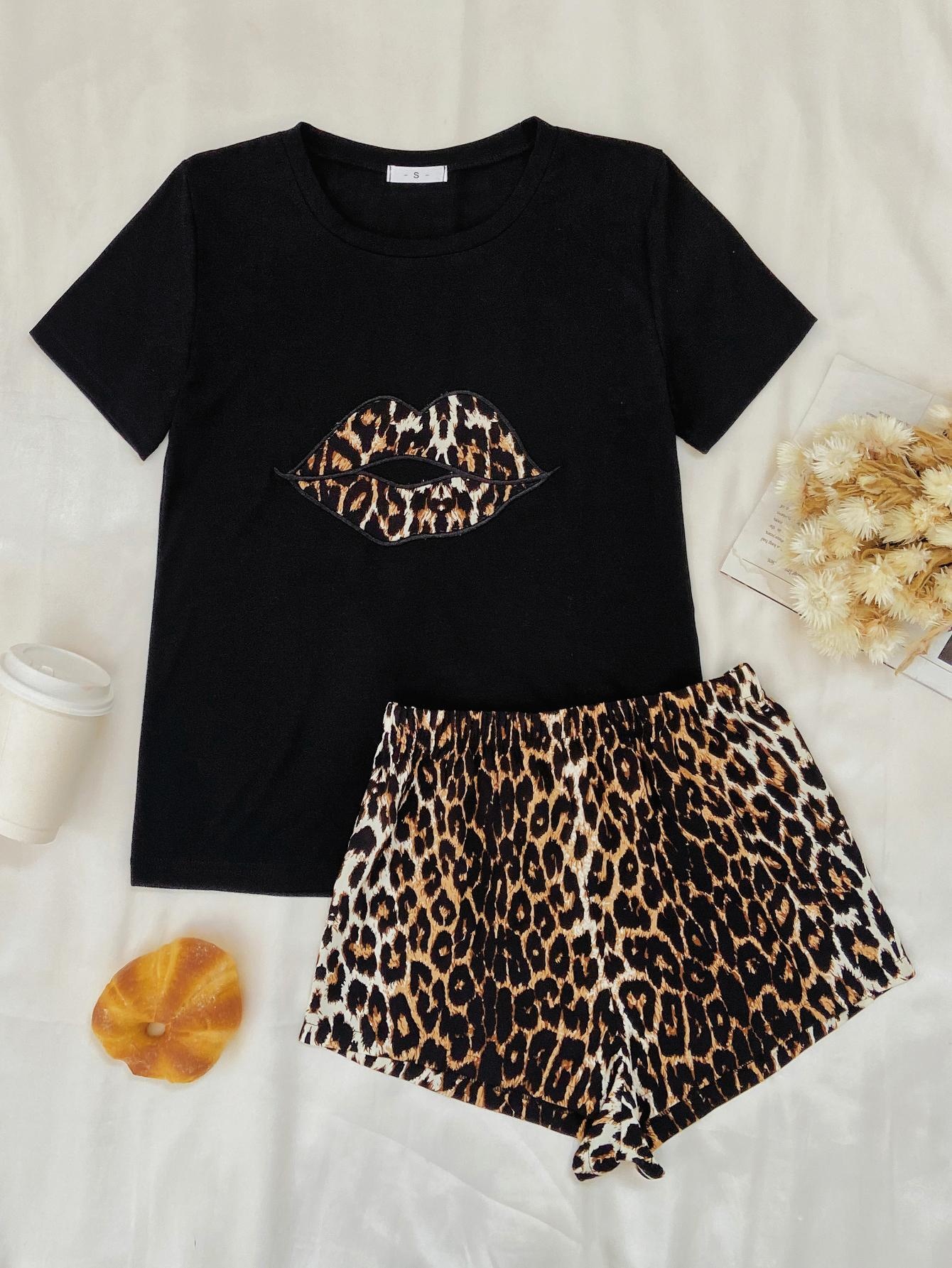 ChicShe Cross-Border European And American Style Women's Summer Leopard Print Short Sleeve Shorts Two-Piece Set Homewear_voghion.com