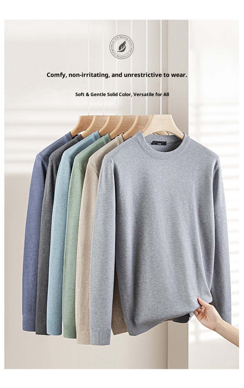 boy 2025 Autumn Winter New Half Turtleneck Sweater Men's Inner Layer Slim Fit Lake Blue Base Knitted Pullover Top_voghion.com