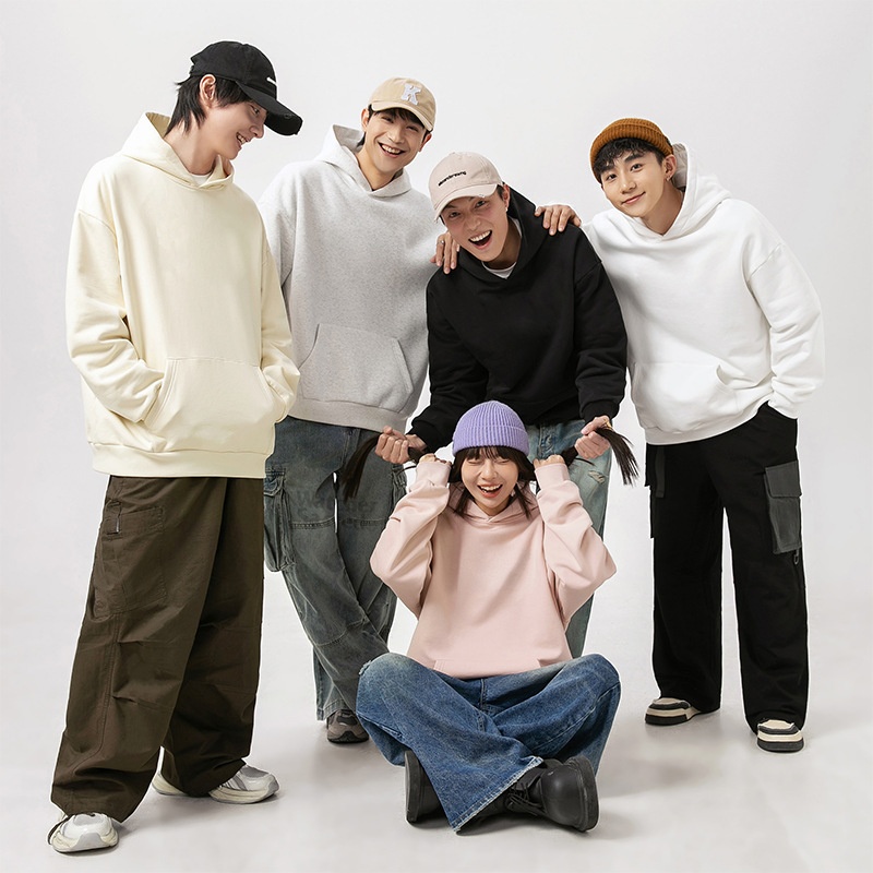 boy Hanlu Solid Color Basic Hooded Sweatshirt Men's Trendy Loose Versatile Spring Japanese Style Casual Jacket_voghion.com