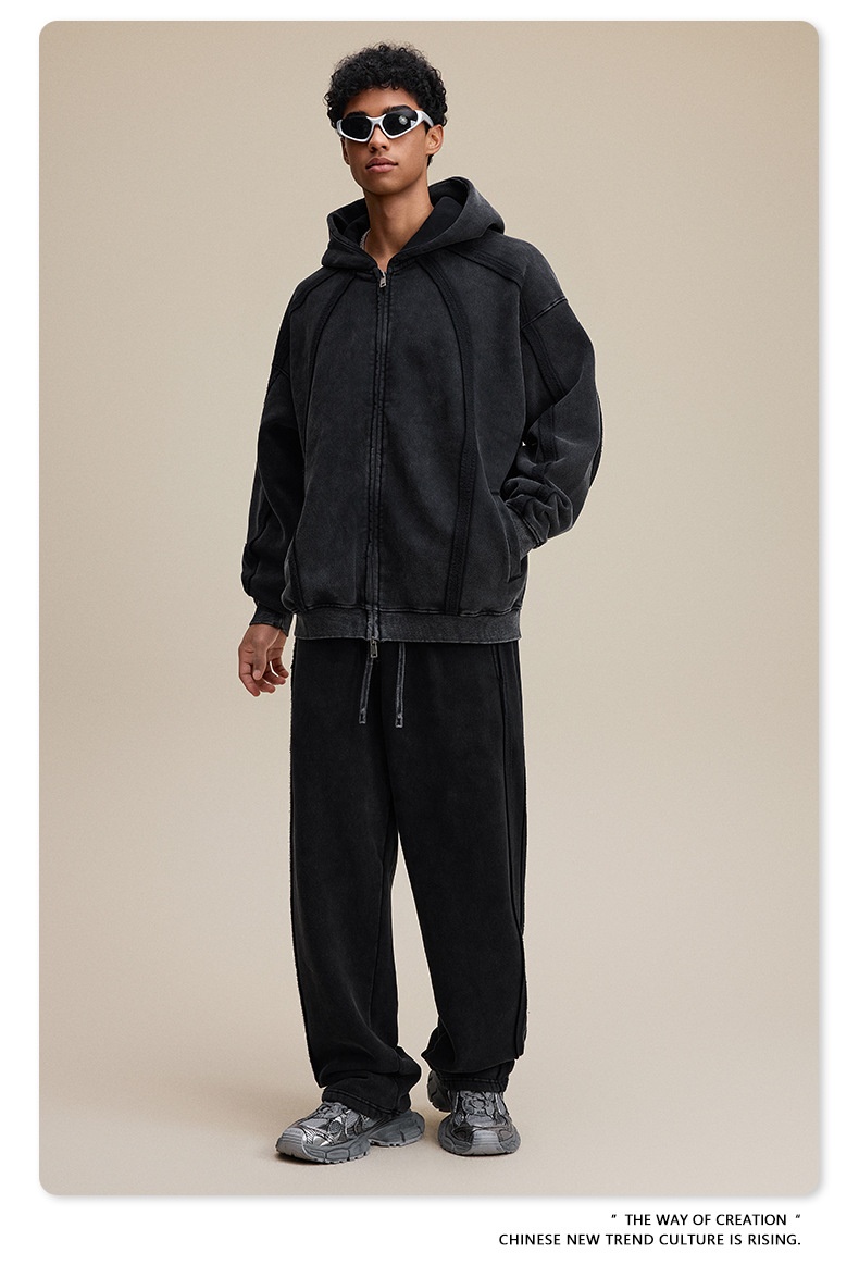 boy BE Clothing|2025 European And American Trendy Brand Rro Heavy Wax-Dyed Zipper Hoodie Cardigan Men's Fleece Couple_voghion.com