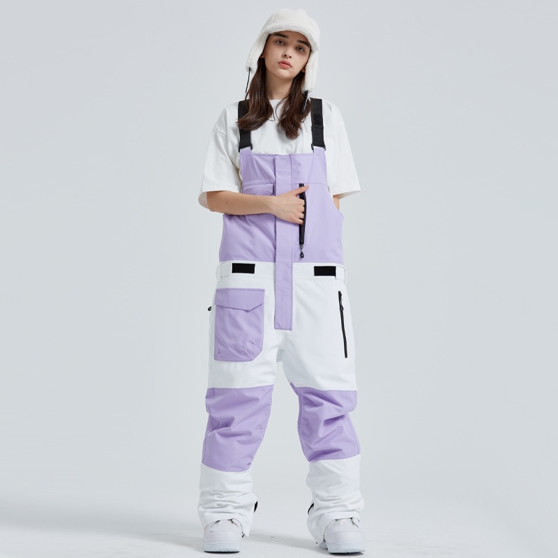 001 2023 Winter New Ski Bib Waterproof Patchwork Color Block Slim Unisex Warm Snow Pants_voghion.com