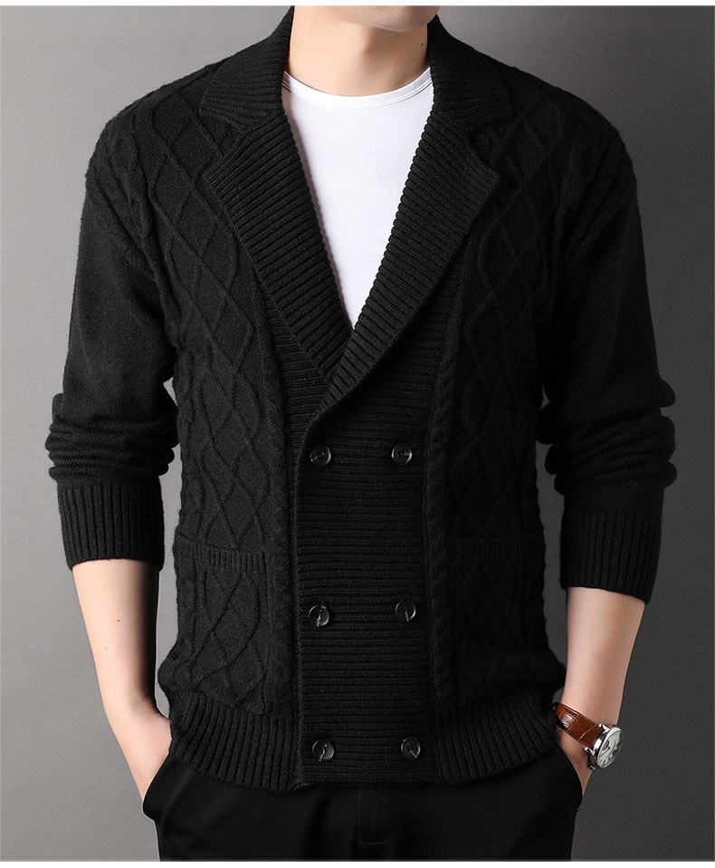 boy New Jacket Autumn Twisted Pattern Men's Cardigan British Style Suit Collar Double-Breasted Knitted Sweater Wholesale_voghion.com