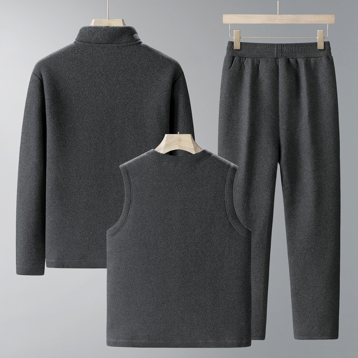 001 2025 Autumn Winter Fleece-Lined Sports Suit Men, Large Size Dad Outfit, Loose Three-Piece Jacket Set For Middle-Aged And_voghion.com