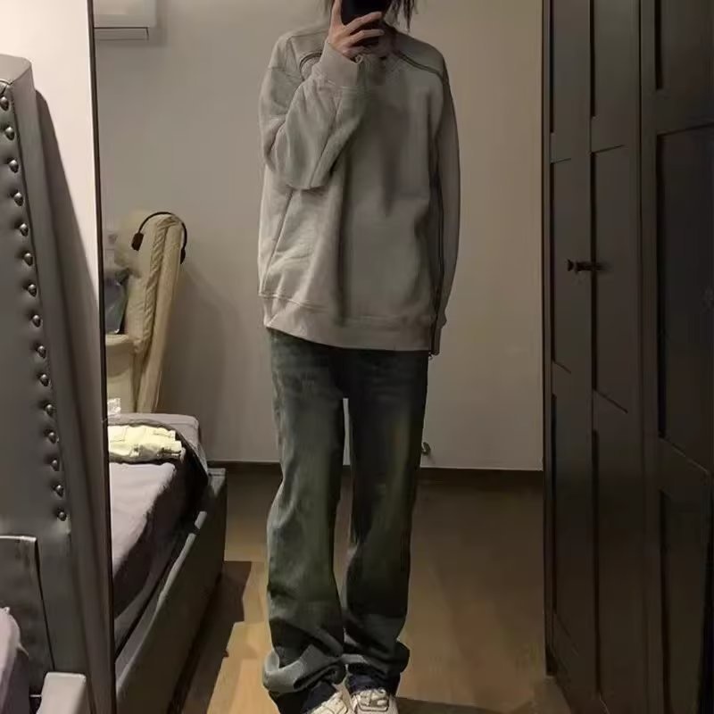 boy Retro Heavy Zipper Cleanfit Sweatshirt Men's Spring Autumn Niche Design Trendy Brand European And American High Street_voghion.com