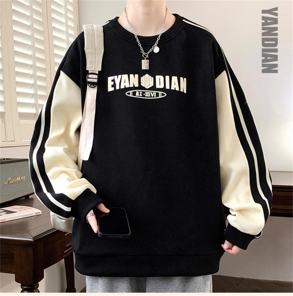 boy New Casual Sweatshirt For Men, Autumn And Winter Trendy Fashion Versatile Color Block Plus Size Round Neck Long Sleeve_voghion.com