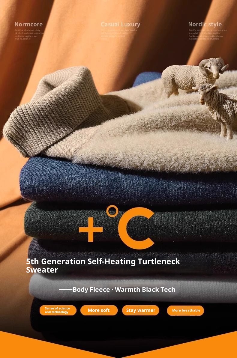 Maglione in pile caldo con collo alto e fodera in pile per uomo, autunno e inverno 2025, maglieria con colletto rovesciato,_voghion.com