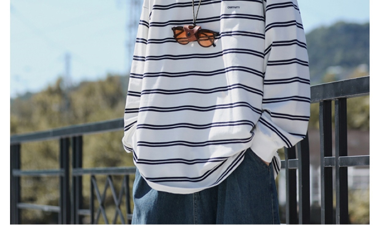 boy Hong Kong Japanese Striped Long Sleeve T-Shirt Trendy Brand Cool Style Men's Spring Autumn Base Shirt Ins Trend High_voghion.com