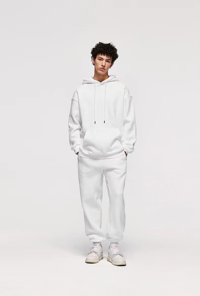 Sweat à capuche homme en coton épais, style américain, couleur unie, 360 g, tendance, pour couple, automne._voghion.com