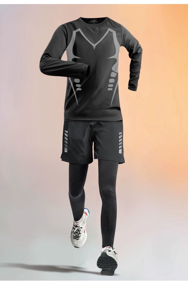 001 Completo da corsa invernale da uomo, foderato in pile, caldo, abbigliamento fitness, casual, versatile, ad asciugatura rapida, allenamento sportivo mattutino_voghion.com